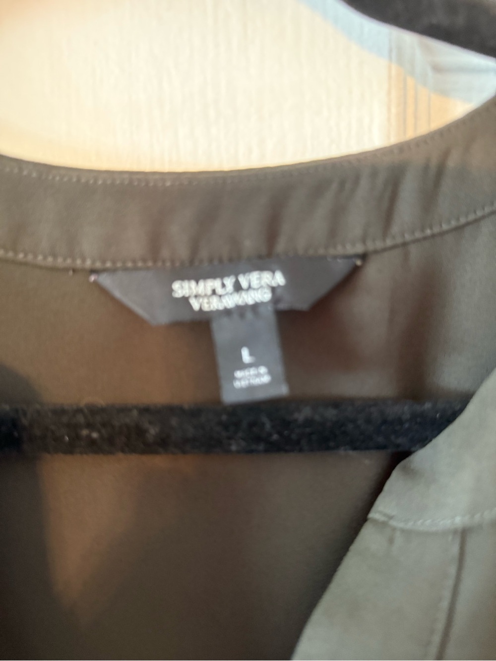 Simply Vera Vera Wang Olive Green Pleated Split-Neck Blouse - Picture 2 of 7